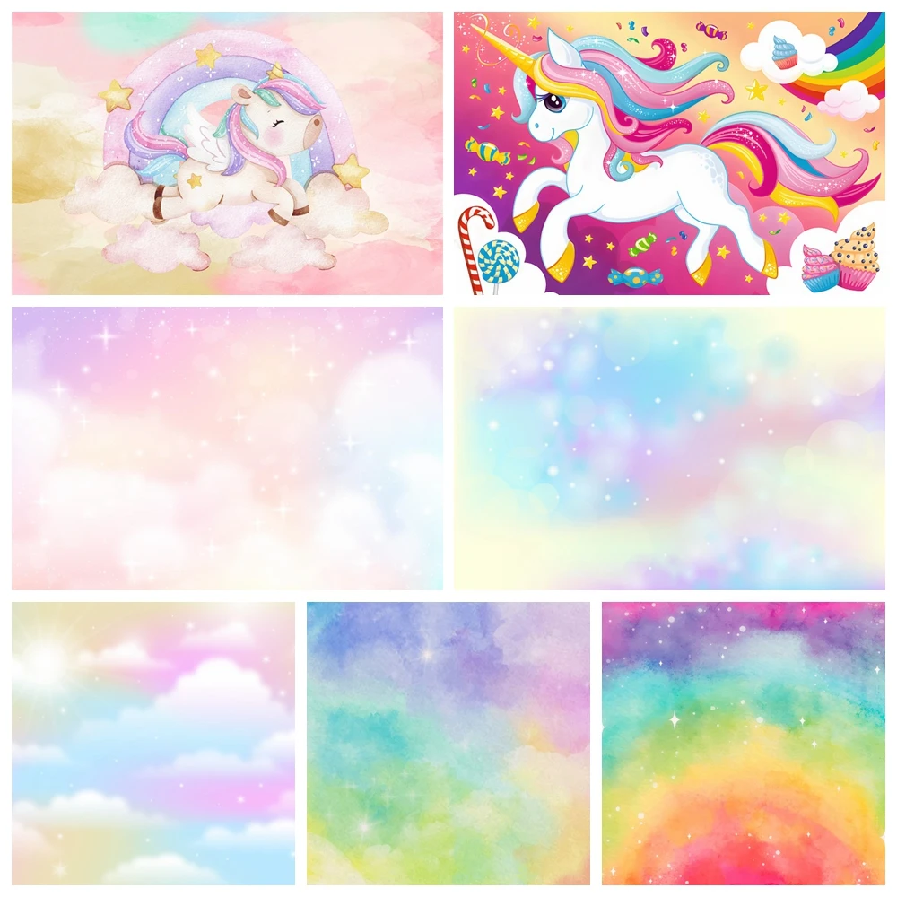 

Clouds Colorful Background Rainbow Unicorn Cake Smash Newborn Baby Shower Photo Studio Background Birthday Party Photo Decoratio