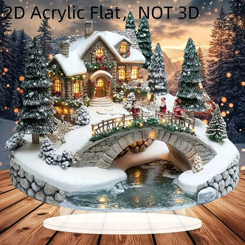 2D Elegant Acrylic Christmas Decoration Snowhouse & Reindeer Scene Home Office Ornaments Festive Warm Party Gift Photo Props