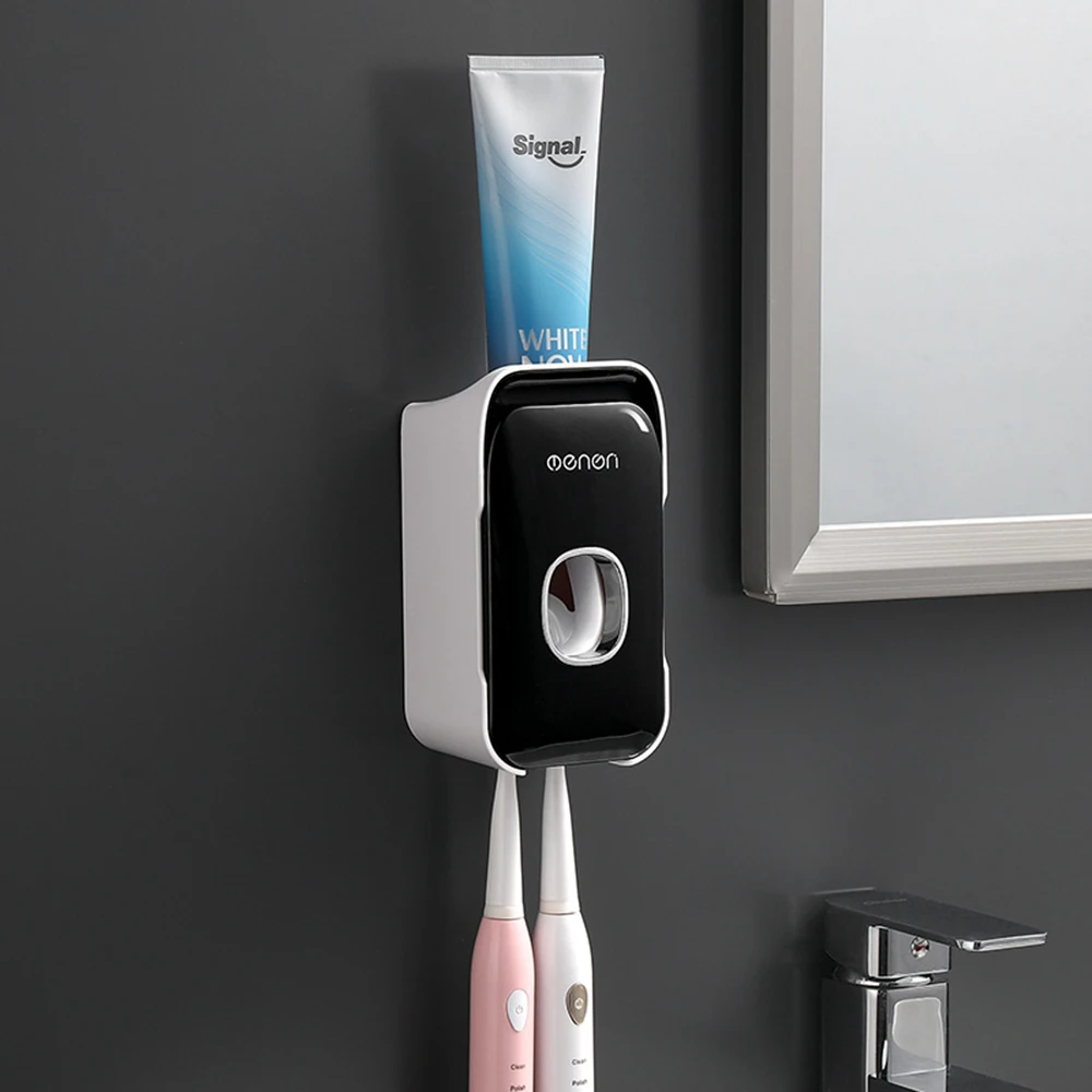 Bathroom Accessories Set Automatic Toothpaste Dispenser Toothbrush Holder Wall Mount Storage Rack Squeezer