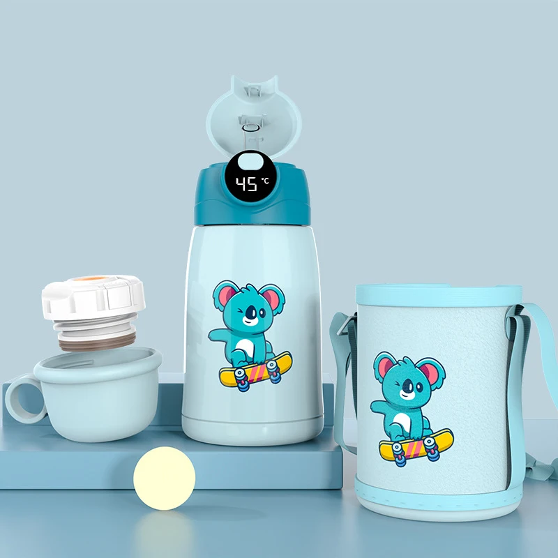 Cartoon Kid Tumbler Smart Insulated Cup Portable Straw Mug Hot