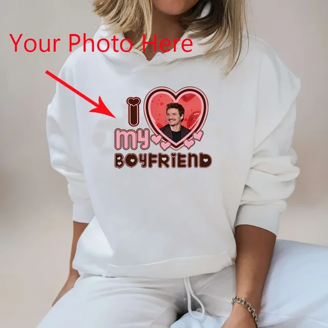 2023 I Heart Love Custom Graphic Hoodies Loose Pullovers Boyfriend Style Jumpers Y2k Sweatshirt Your Photo Here Hot Sale