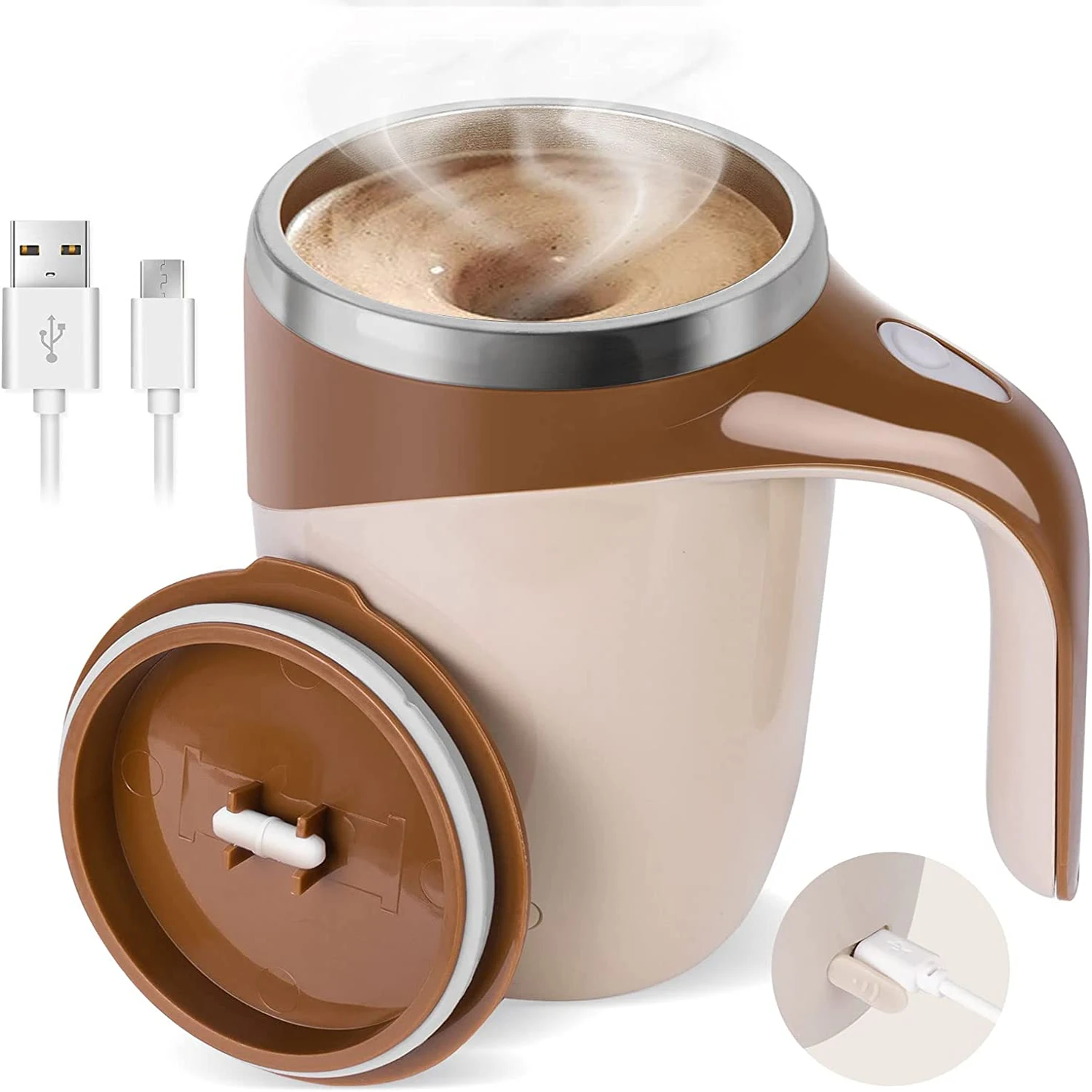 Self Stirring Coffee Mug - Automatic Mixing Stainless Steel Cup - to Stir Your Coffee, Tea, Hot Chocolate, Milk, Protein Shake, Bouillon, etc. 