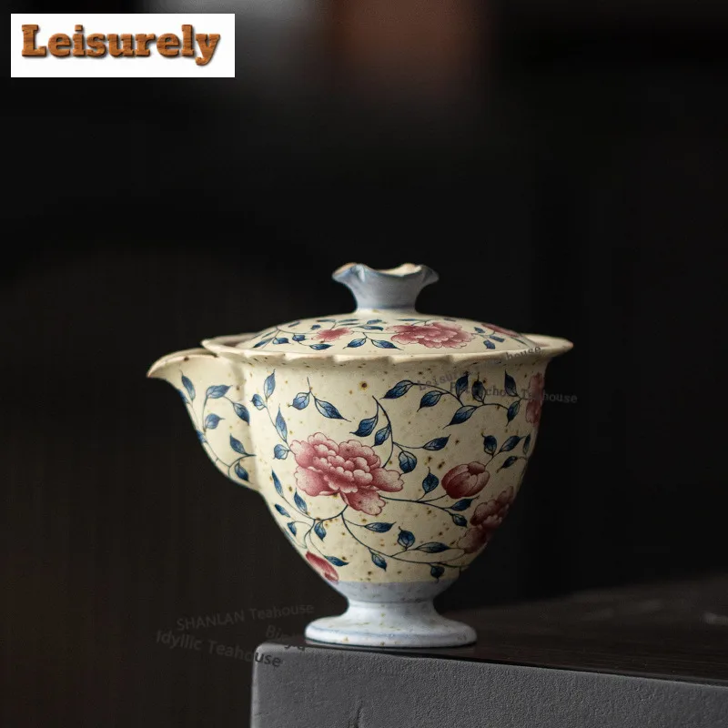 125ml Caramel Glaze Peony High Foot Handheld Teapot Traditional Tea Infuser Pot Tea Making Kettle With Strainer Teaware Craft