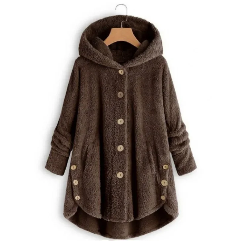 Autumn Winter Coat Women Warm Teddy Bear Coat Wool Jacket Female Plush Coat Hooded Jacket New Women's Coats Solid Color Jacket 4