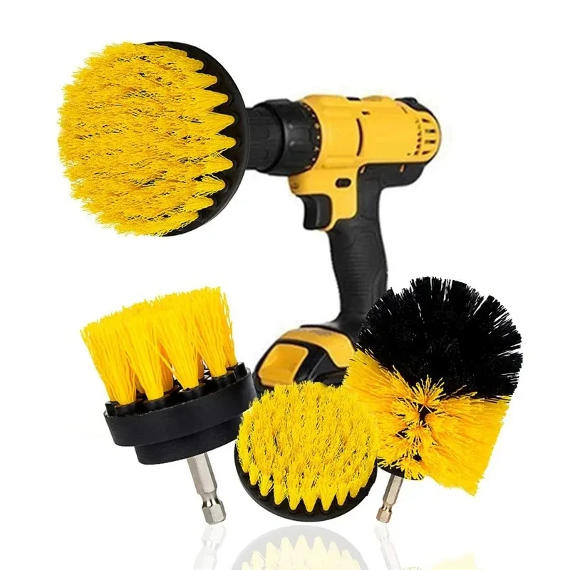 3Pcs/Set Power Scrubber Brush Set Drill Bit Plastic Round Cleaning Brush For Carpet Glass Car Tires Nylon Brushes 2/3.5/4''