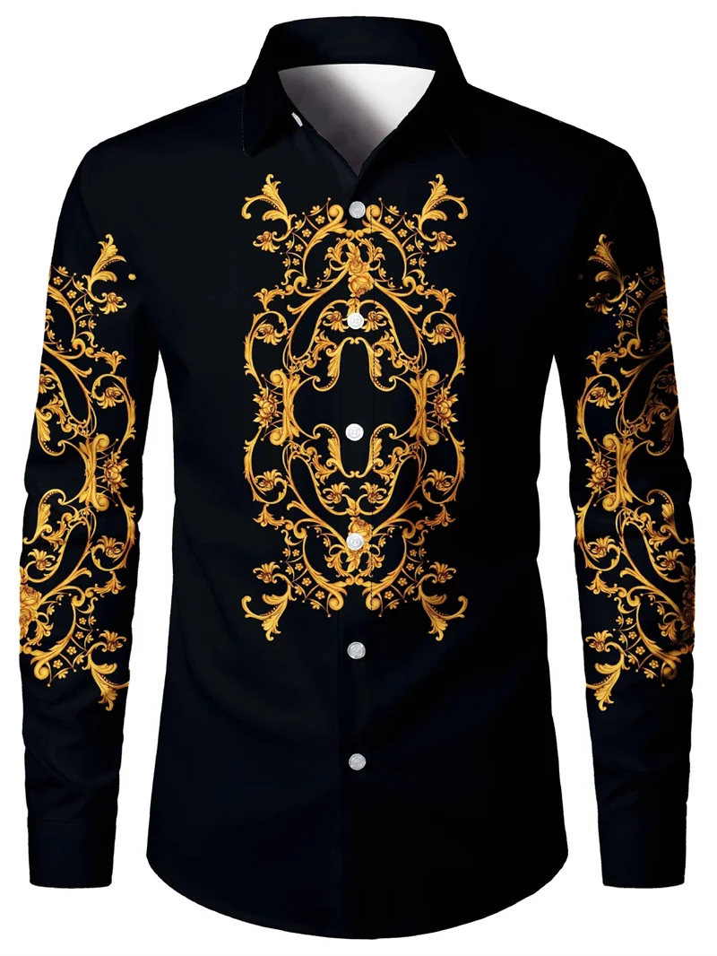 Men's long sleeved shirt luxurious high-quality gold chain