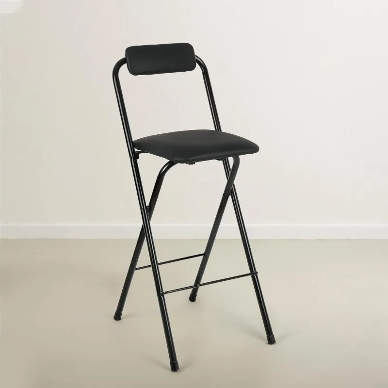 Bar Stool with Backrest, Leather Padded Counter Height Foldable Stool, Portable Folding High Seat Tall Bar Chairs for Home Cafe 2