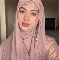Premium Beads Chain Chiffon Hijab Scarf Woman Muslim Shawl Wrap Islam Turban Ramadan Headband Scarves Bandanas Bufanda Foulard