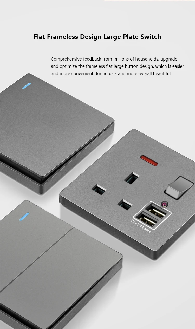 Description Picture 4 of itemUniversal USB Type-c 18W Fast Charge Power Socket plug,Home Wall Light Switch,UK 13A with Dual USB Electrical outlet AC110-250V