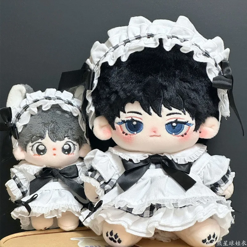10cm maid outfit, 20cm cotton doll doll clothing, hair accessories, bib plaid maid set