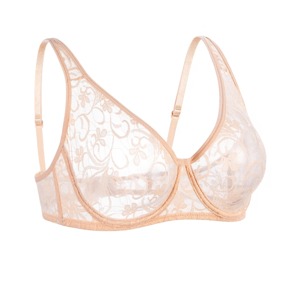 Bras For Womens Lace See Through Plus Size Underwear Transparent Hollow Adjustable Sexy Lingerie BH Top Brassiere A B C D DD Cup