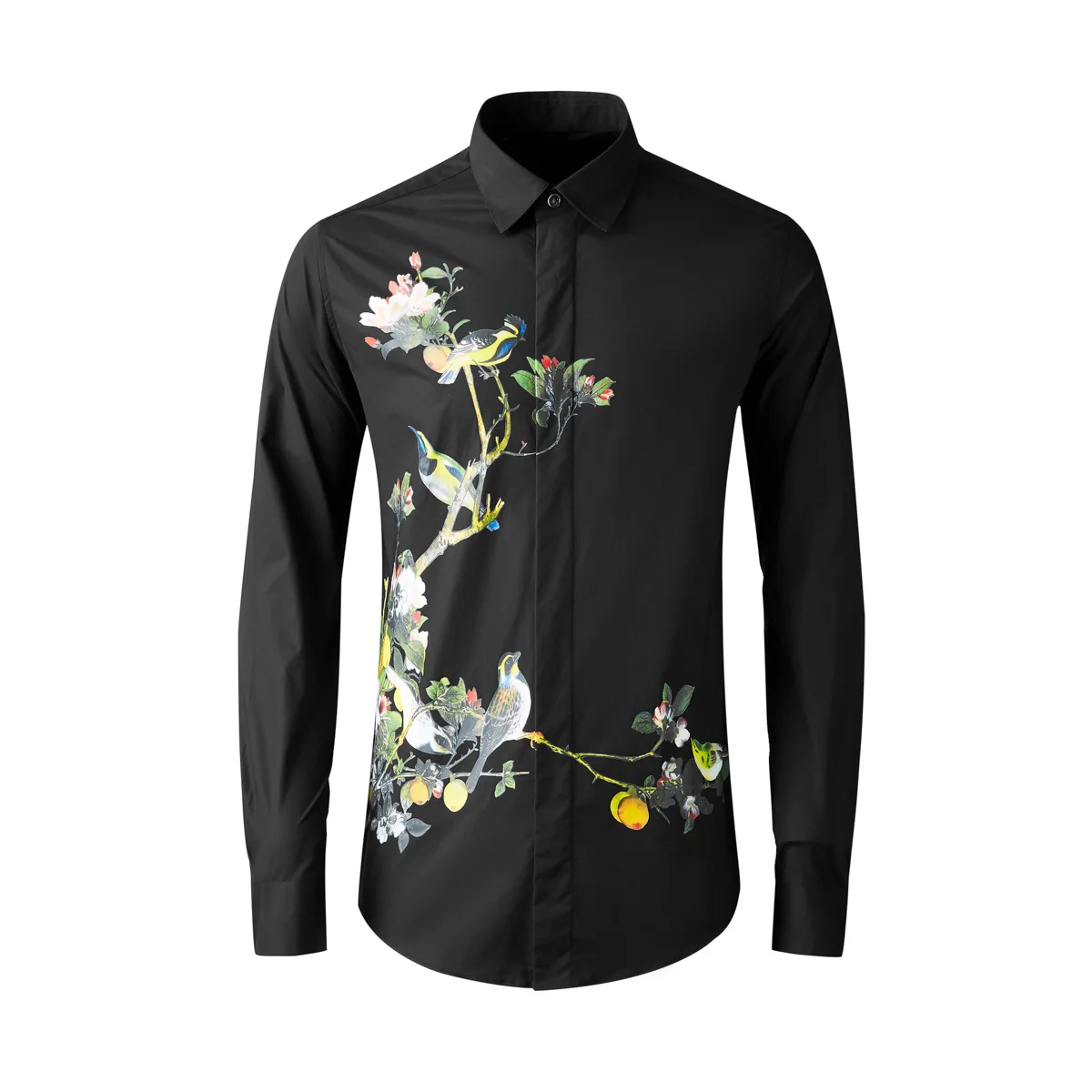 

High Quality Luxury Jewelry Mens Shirts Long Sleeve Fashion Loose Casual Silk Print Plus Size Soft Shirt Male Good Quality