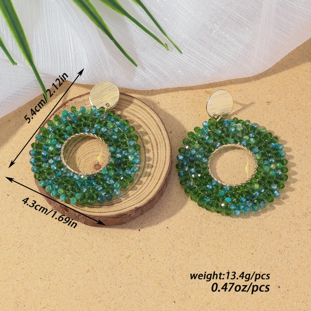 Boho Fashion Round Crystal Beaded Drop Earrings for Women Colorful Elegant Metal Dangle Earrings Handmade Summer Beach Jewelry