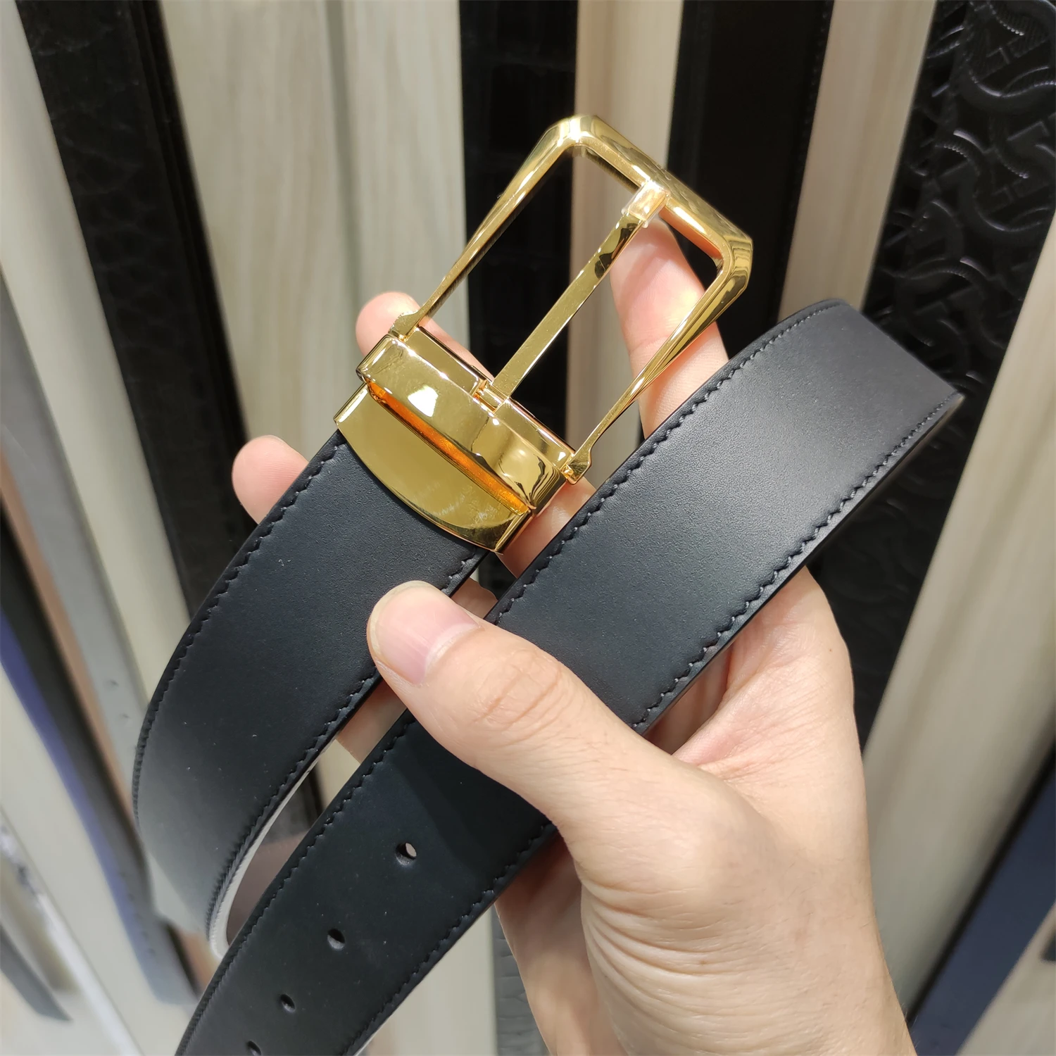 2022 men's and women's wide buckle 3.4cm Gu Shuai new design men's and women's belt high-quality cowhide leather double-sided fr