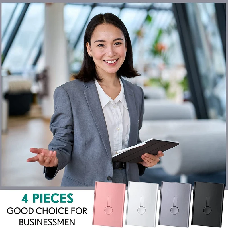 엄지 드라이브 명함 케이스, 신용 ID 카드용 포켓 금속 카드 케이스, 4 팩