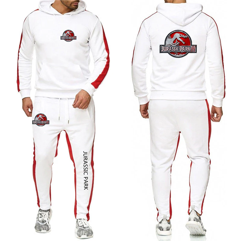 2023 Men's new Jurassic Park Spring and Autumn hoodie sweatpants suit Harajuku jacket sports comfortable solid color suit