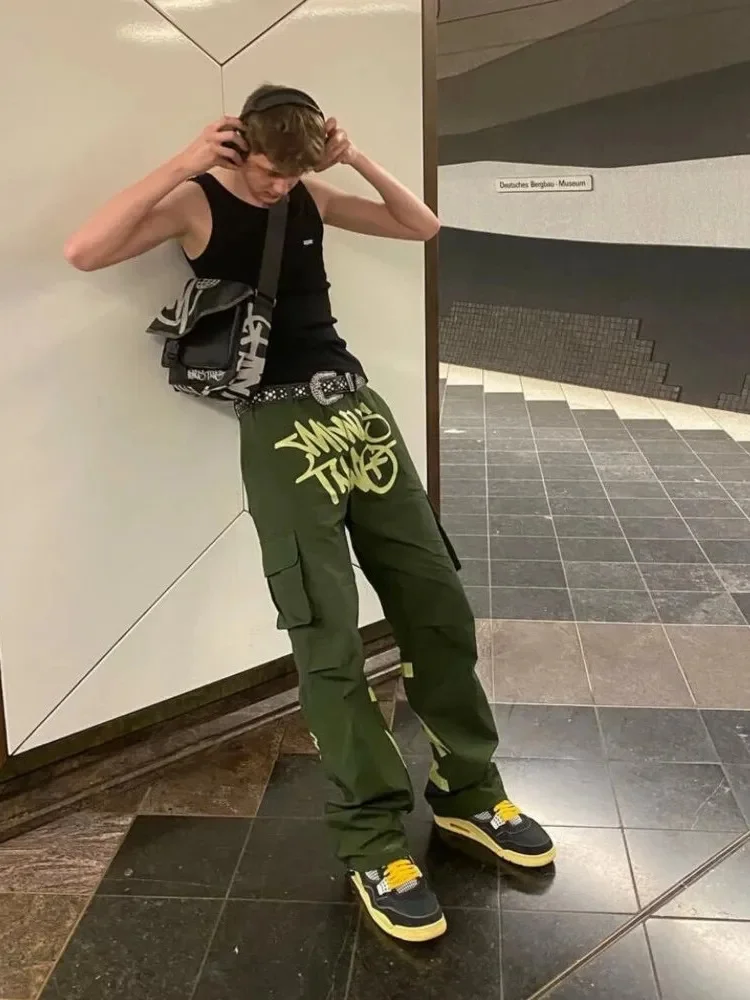 

Multicolor printed cargo pants y2k multi-pocket pants retro street hip-hop style men pants loose comfortable couple clothing