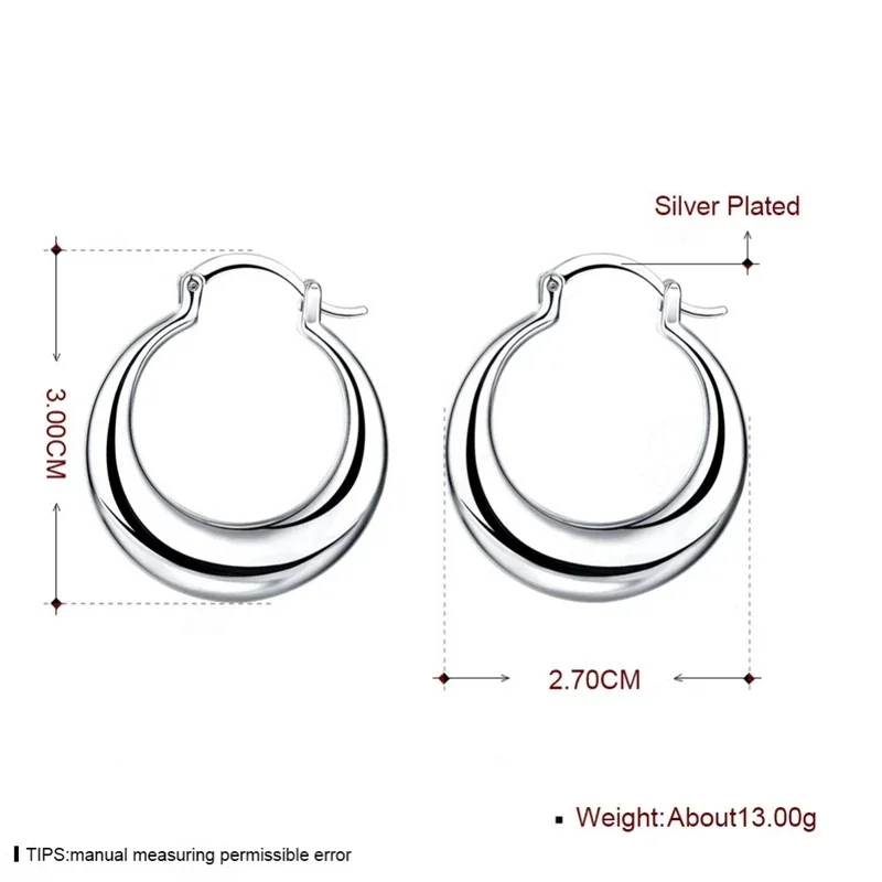 Factory Direct 925 Sterling Silver Earrings 3cm Fashion Round Big Hoop for Women Beautiful Crescent Gift Engagement Jewelry