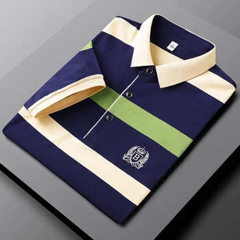 New Summer Men Classic Striped Polo Mens Cotton Short-Sleeved Embroidered Business Casual Hot Polo Shirt Male Dropshipping 8