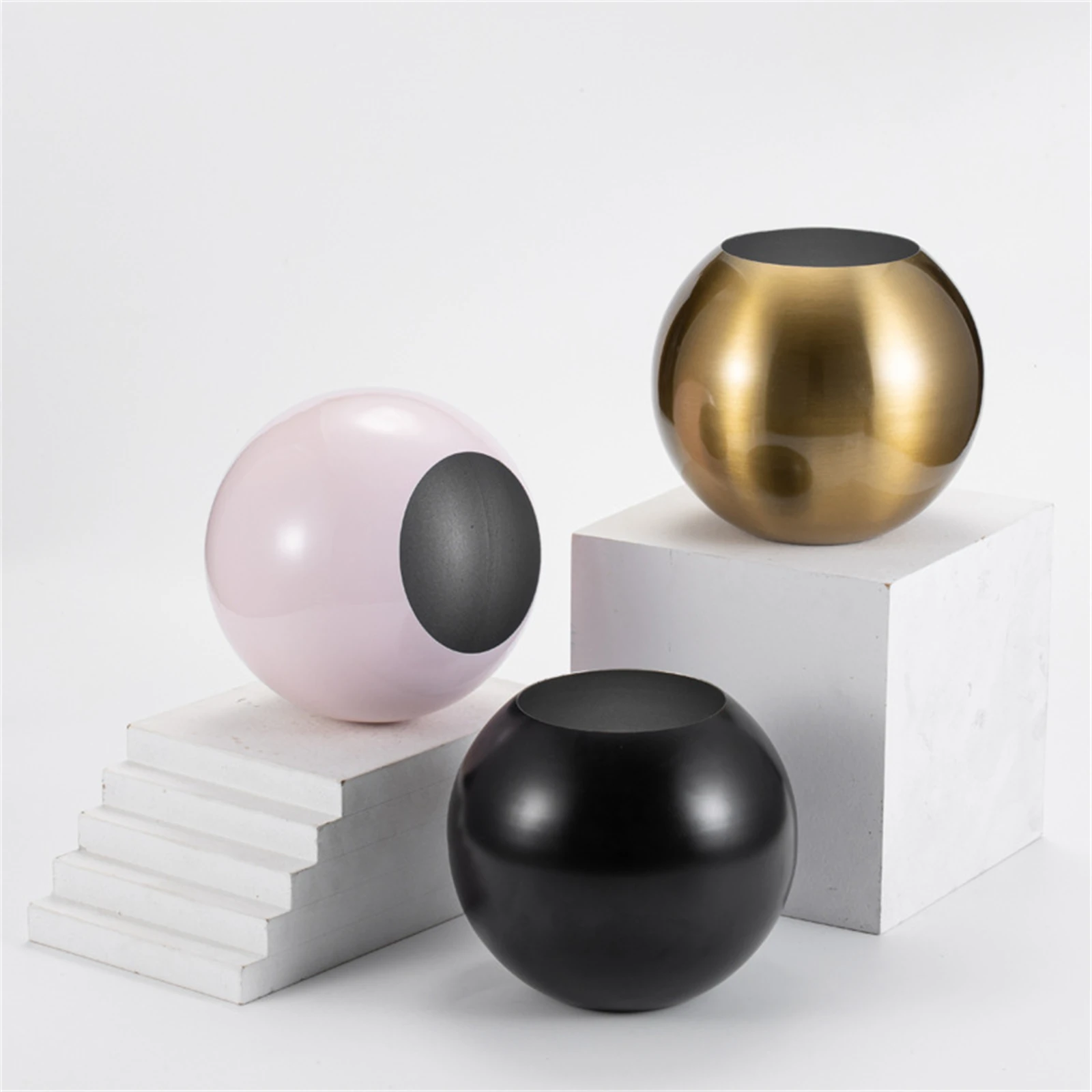 Modern Round Vase Metal Plant Flower Pot Home Living Room Office Table Ornament Decoration Small Art Pot Ball Flower Vase 2