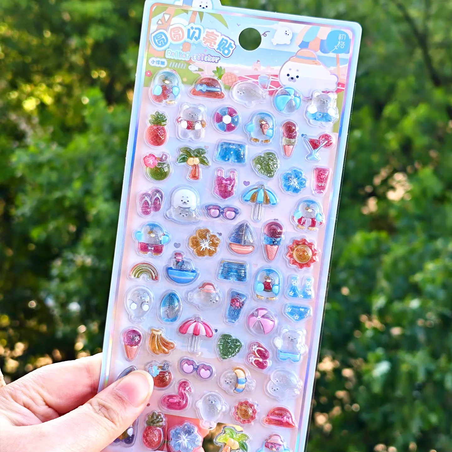귀여운 3D 크리스탈 엠보싱 스티커 여름 과일 음료 바다 동물 DIY 공예 휴대폰 케이스 장식