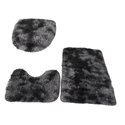 Luxurious 3 - Piece Bathroom Mat Set with Toilet Cover and U - Shape Rug (Black and grey)