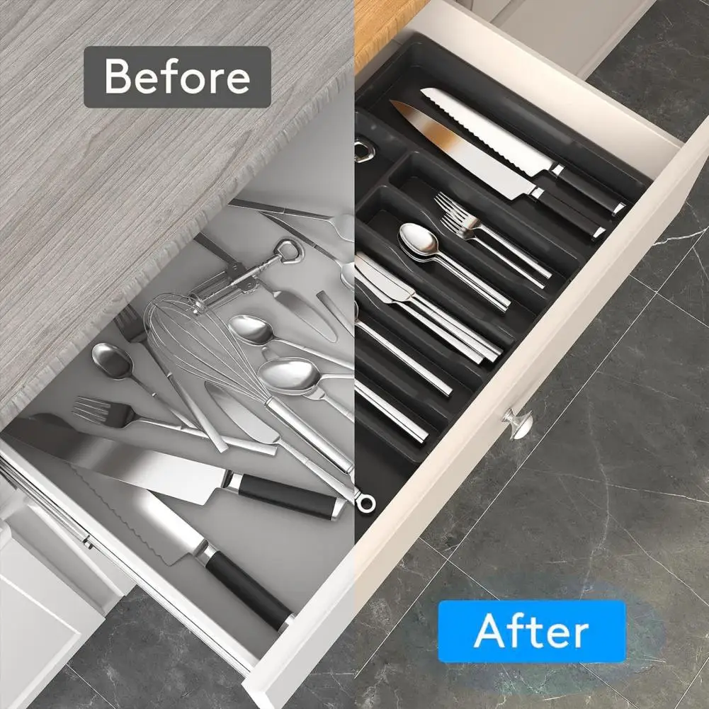 

Kitchen Utensil Organizer Capacity Dinnerware Storage Box with Retractable Tray for Tableware Jewelry Organization Cutlery