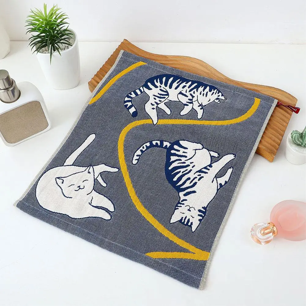 מגבת מטבח קטנה, מגבת יד תלויה, מגבת כביסה שימושית לבית, מגבת כותנה טהורה עם דוגמת חתול חמודה, מגבת טקסטיל מרובעת