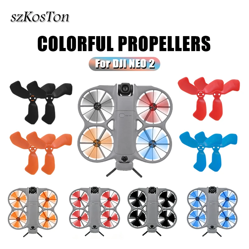 Hélices Drone Neo 2 – 4 Paires PC Anti-bruit (Noir/Orange/Bleu/Rouge)