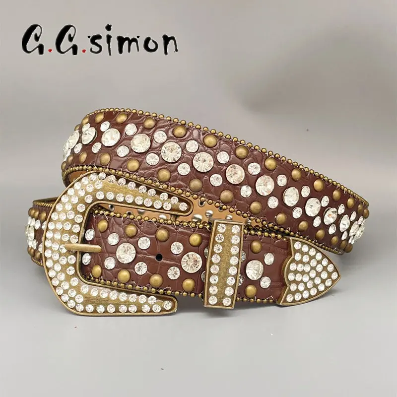 

GGSIMON Western Rhinestone Belt Goth Style Man Woman Fashion Casual Puck Style Crystal Diamond Waistband Jeans y2k Accessories