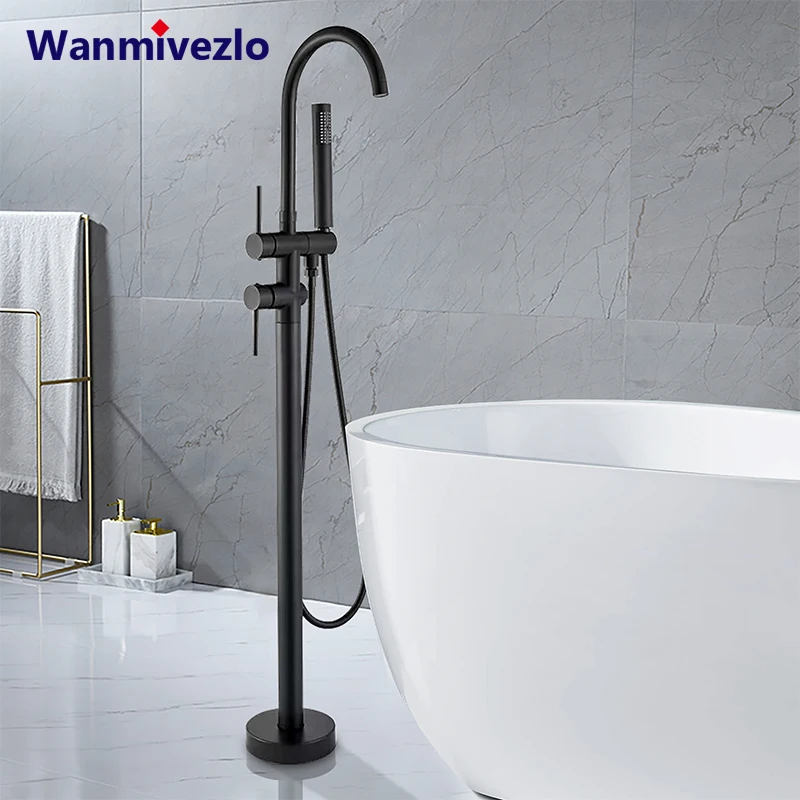 Bathtub Faucet Shower Faucet Black Golden Bathtub Shower Faucet Floor Standing Bath Tub Spout Shower Single Handle Mixer Tap Bathroom Faucet Mixer Tap