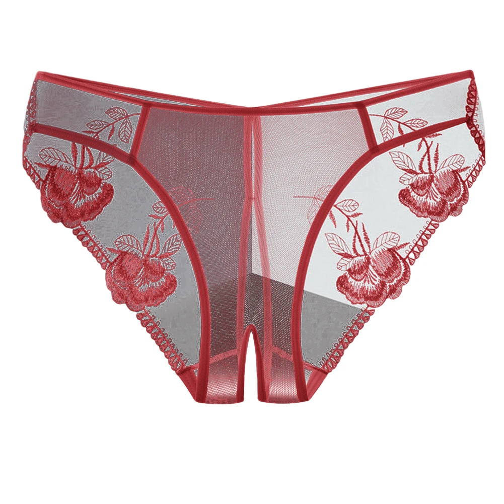 

Sexy Ladies Lace Floral Transparent Briefs Panties For Women Open Crotch Sheer Mesh Female Underwear Briefs Lingerie For Woman