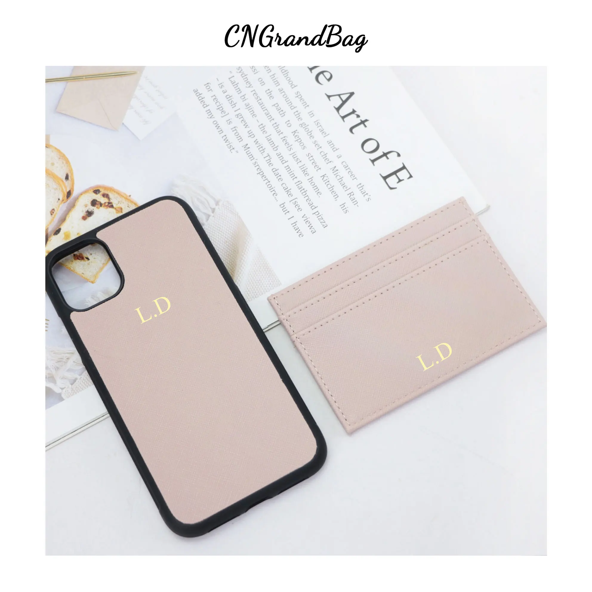 

Monogrammed Initials Custom Gift set Phone Case For Iphone 15 14 13 Pro Max Saffiano PU Leather Credit Card Holder Phone Cover