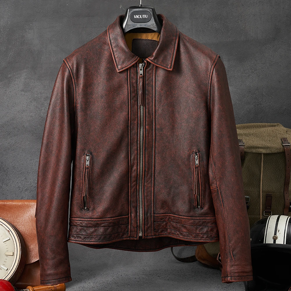 

Модная стильная мужская кожаная куртка в виде ласточкиного хвоста, винтажное пальто из мягкой натуральной воловьей кожи, Мужская одежда, осень, Азиатские размеры