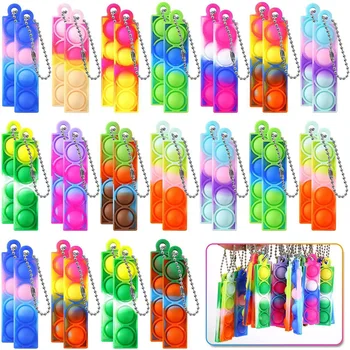 12 PCS Mini Vertical Strip Silicone Bubble Keychain Fingertip Sensory Toys Children’s Birthday Party Gifts