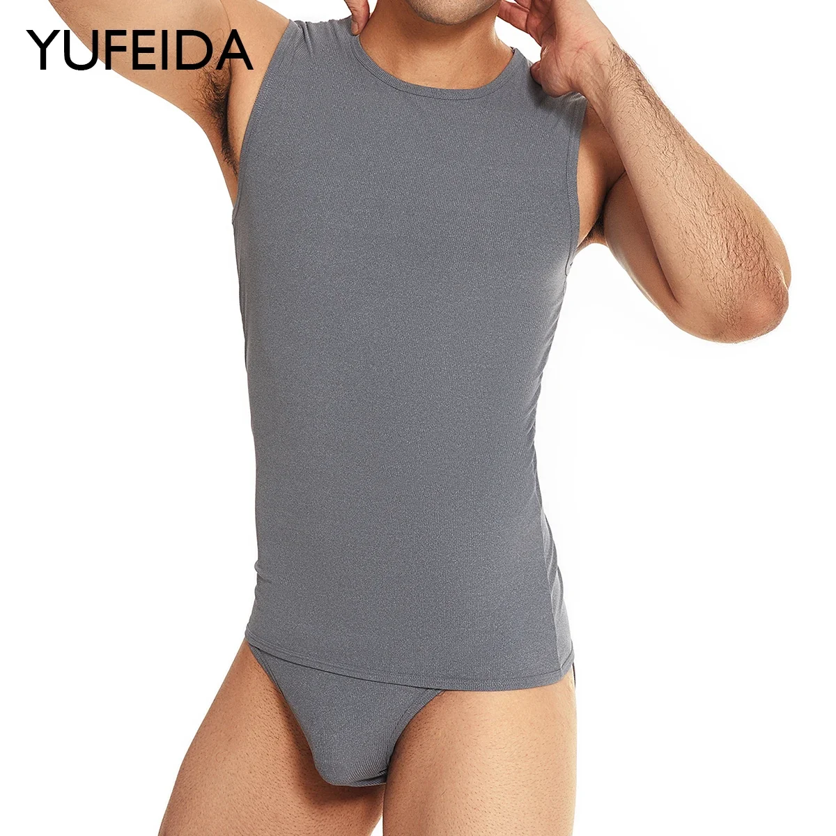 

YUFEIDA Mens Fitness Gyms Tank Top Sets Sleeveless Tee Male Workout Tops+briefs Breathable Casual Solid Undershirt Sports Vest
