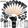 44pcs Premium Silicone Kitchen Utensil Set With Wooden Handles And Knife - Heat-Resistant, Non-Stick Friendly Cooking To - Black