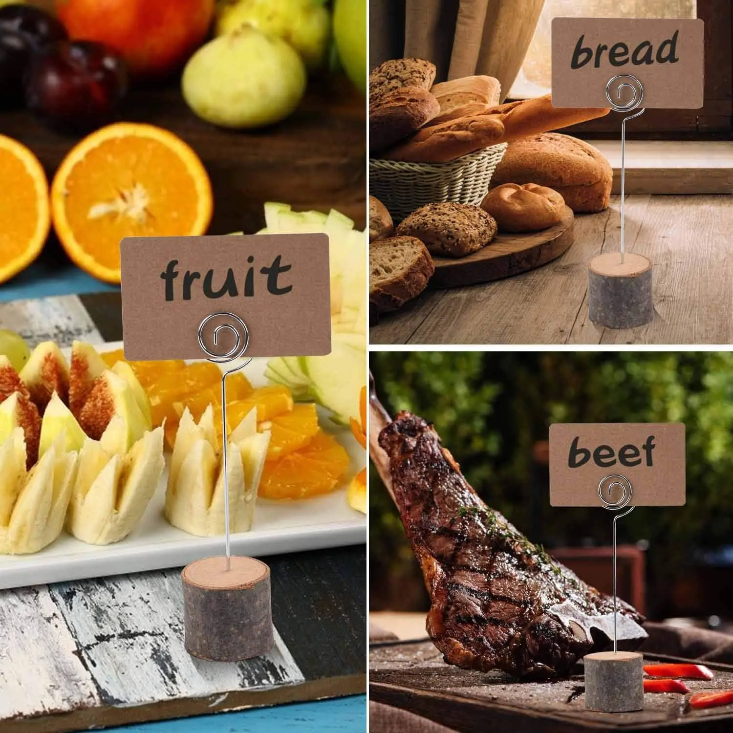 10/20Pcs Wood Place Card Holders with Swirl Wire Rustic Name Cards Photo Holders Wood Table Number Stands for Wedding