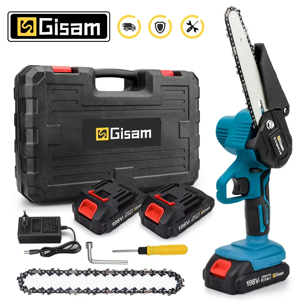 GISAM Motosserra 6 Polegadas, serra elétrica portátil sem fio, ferramenta de corte de madeira e jardinagem, compatível com pino de bateria Makita 18V