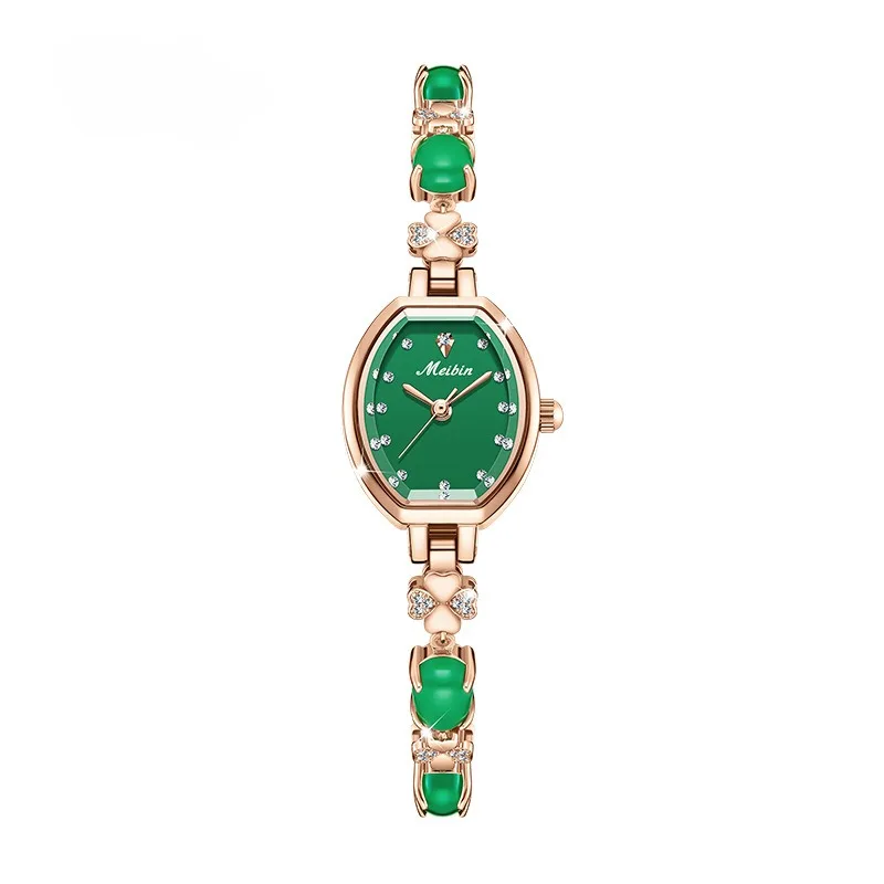 Women's Luxury Watch Exquisite Inlaid Green Jade Lady Quartz Watch Fashion 3 Bar Waterproof Dial Chain Strap Relojes Para Mujer