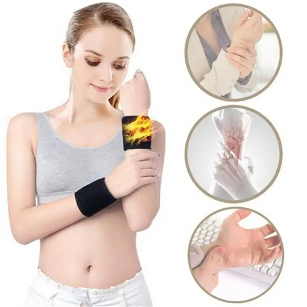 1 Pair Self-heating Magnetic Warm Wristband Wrist Support Brace Guard Protector