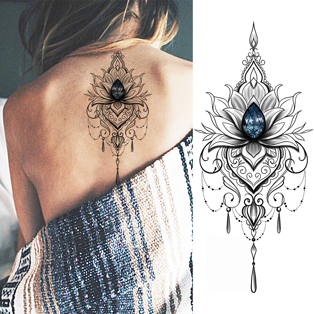 Adesivo per tatuaggi temporanei all'henné nero Gioielli finti realistici  Tatuaggi di fiori di mandala per le donne Carta per body art acchiappasogni  sexy - AliExpress, image size:1200x1200