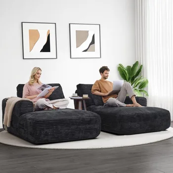 93" Oversized double Chaise Lounge, Deep Seat Cloud Plush Sofa Bed, No Assembly Required, Modern Corduroy Sleeper Loveseat Chai 1