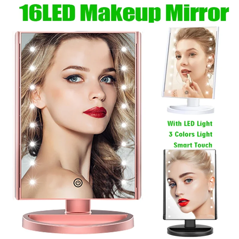 LED Makeup Mirror Use AAA Battery And USB Rechargeable 16LED Beauty Mirror Portable Touch Screen Dimming Vanity