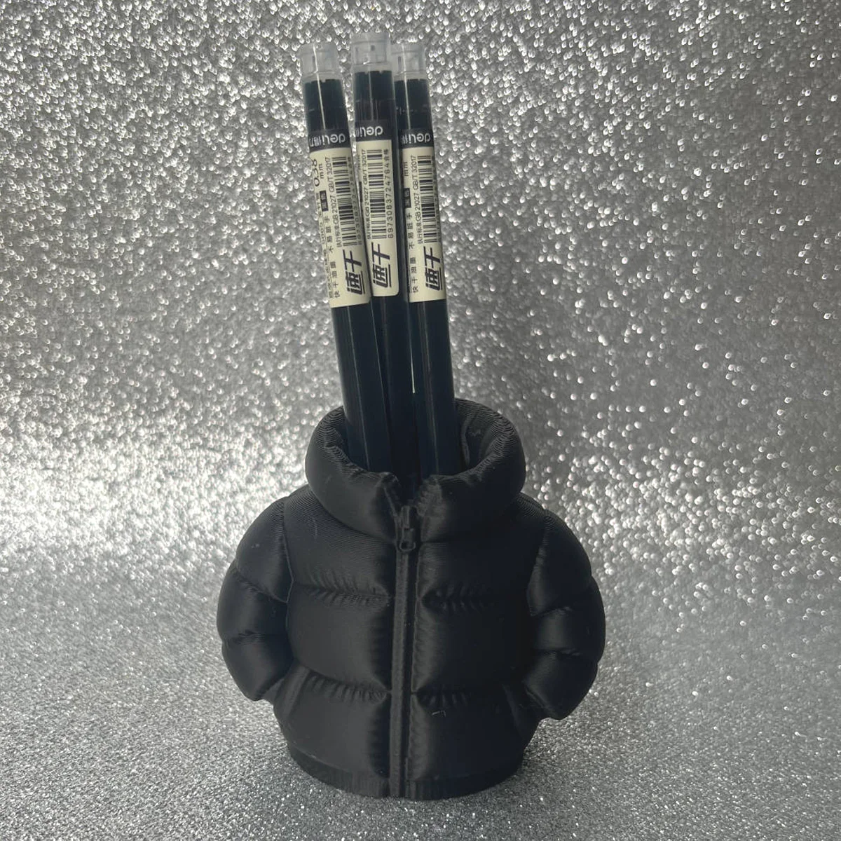 Sustainable 3D Printed Down Jacket Design Pen Holder - Creative Desktop Ornament & Home Décor Gift