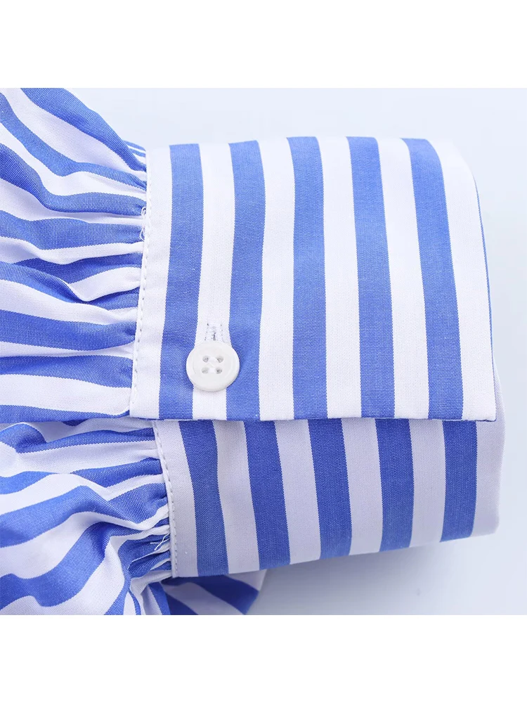 TFMLN Fashion Women Short Puff Sleeve Blouse Loose Casual Lapel Single Breasted Shirt Tops Elegant Office Lady Summer Commuter