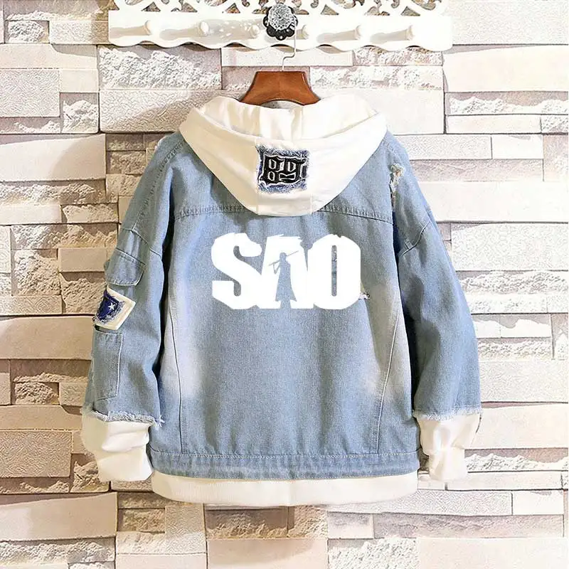 

Anime Sword Art Online SAO Denim Jacket Hoodie Boy Jacket Hooded Sportswear Lover Streetwear Cosplay Fashion Clothes