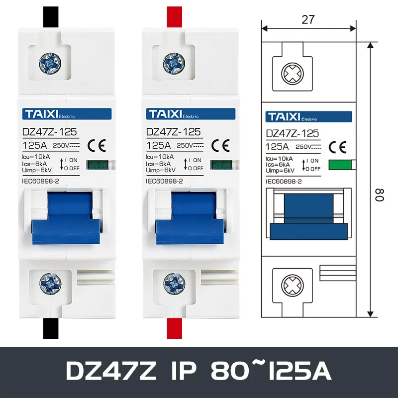 TAIXI Solar fotovoltaico interruttore di circuito DC interruttore fotovoltaico MCB DC250V 500V 1000V 16A 32A 40A 50A 63A interruttore aria 100A 125A - immagine 3