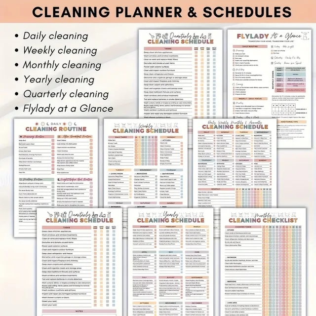 ADHD Cleaning Planner Bundle – Includes Home Cleaning Schedule, Weekly, Monthly, Year-Round Cleanliness Tips, Family Chore Chart