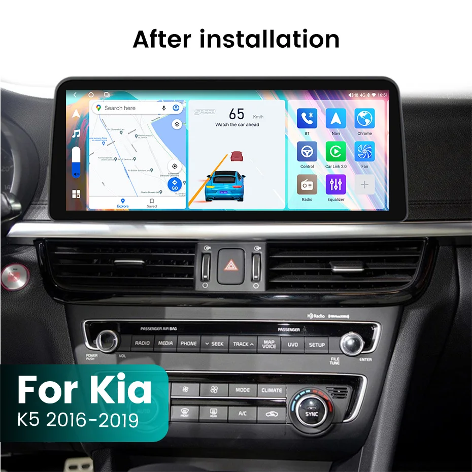 NaviFly 안드로이드 KIA K5 Optima 2016-2019 용 올인원 자동차 지능형 시스템 12.3 인치 8 코어 8G + 256G QLED 1920*720 Carplay